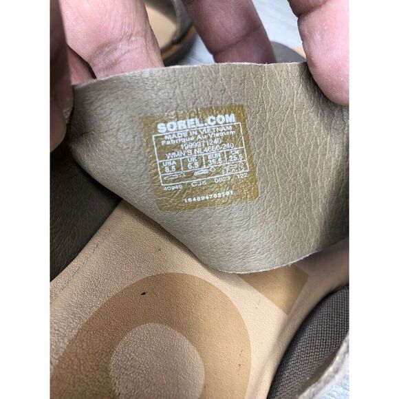 Sorel Taupe Suede Gold Leather Slides Sandals Women Sz 8.5M US/39.5EU - Picture 5 of 16